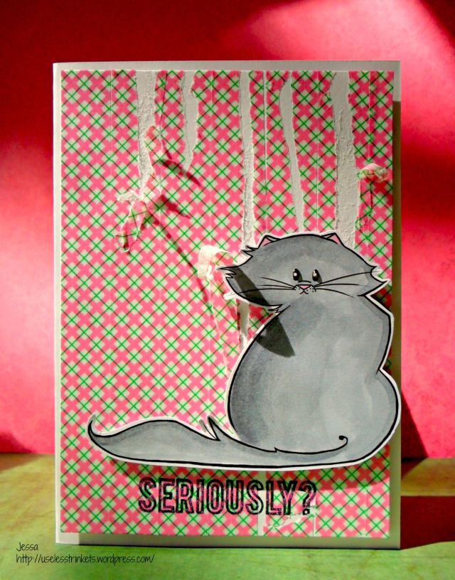 Creative Knockouts Challenge #89 - Washi Tape Sami Stamps Persian Kitty - wallpaper scratches front