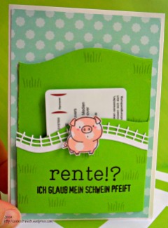 My Favorite Things MFT - The Whole Herd Popup stage card - happy retirement card Rente Schwein front gift card holder closed