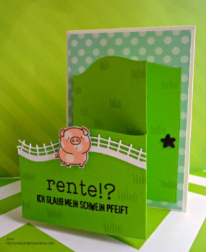 My Favorite Things MFT - The Whole Herd Popup stage card - happy retirement card Rente Schwein front