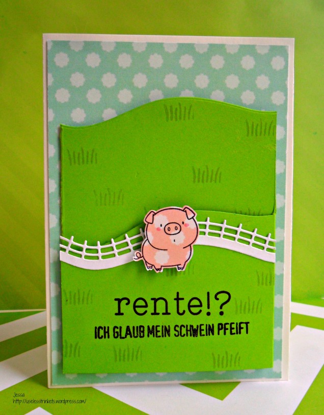 My Favorite Things MFT - The Whole Herd Popup stage card - happy retirement pig card front